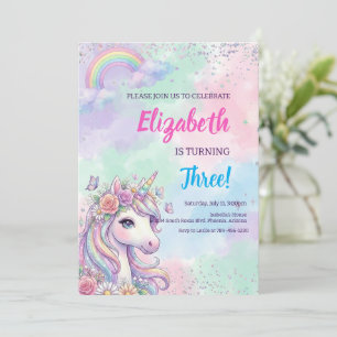 Invitation Anniversaire Magique Licorne Arc-en-ciel