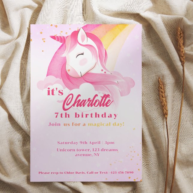 Invitation Anniversaire magique Rainbow Pastel Unicorn (Magical Rainbow unicorn birthday Invitation)