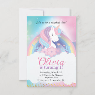 Invitation Anniversaire Magique Rainbow Unicorn