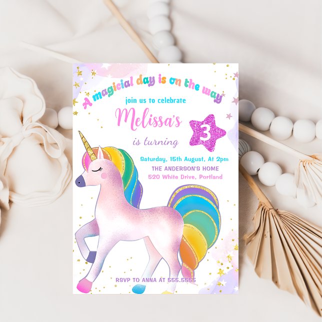 Invitation Anniversaire Magique Rainbow Unicorn (Créateur téléchargé)