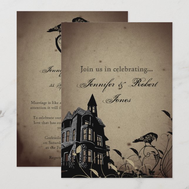 Invitation Anniversaire Maison Gothique Vintage Co (Devant / Derrière)