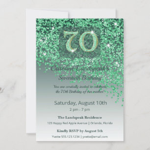Invitation Anniversaire majestueux de 70 ans, paillettes vert