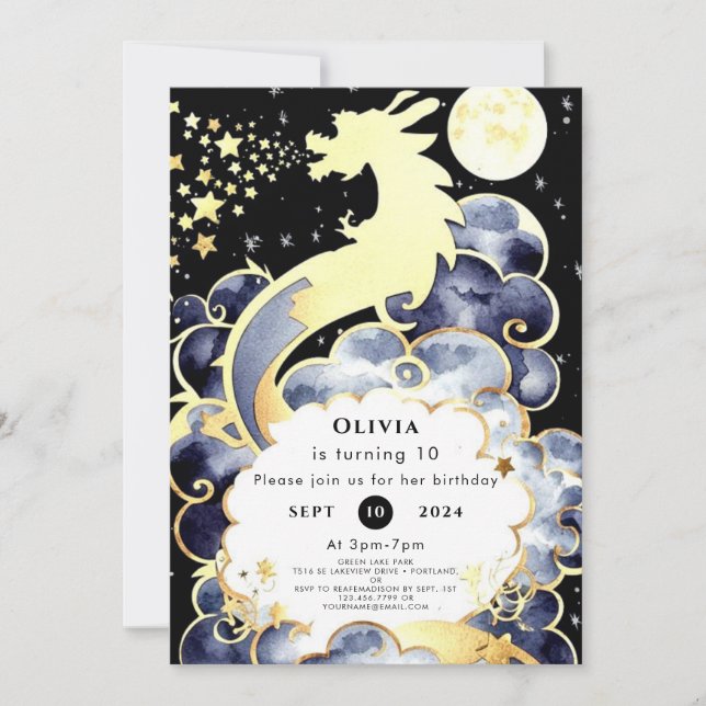 Invitation Anniversaire majestueux du dragon d'aquarelle (Devant)