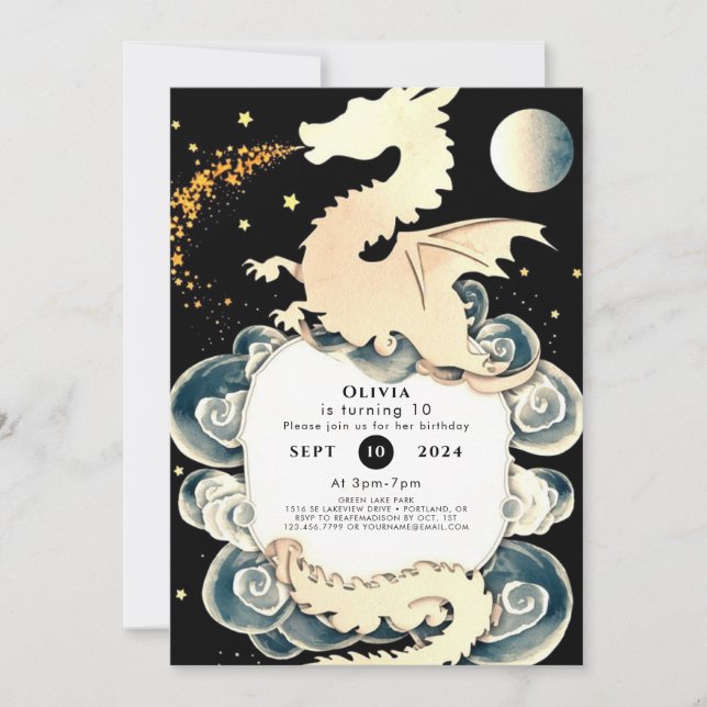 Invitation Anniversaire majestueux du dragon d'aquarelle (Devant)