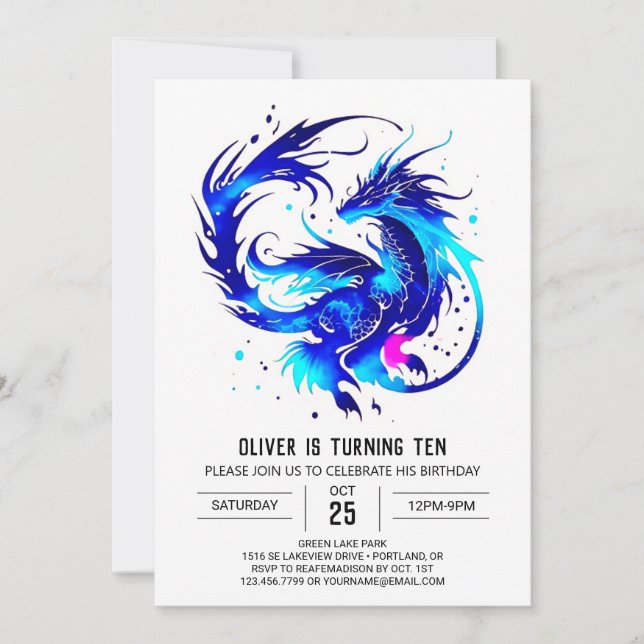 Invitation Anniversaire majestueux du dragon qui respire le f (Devant)