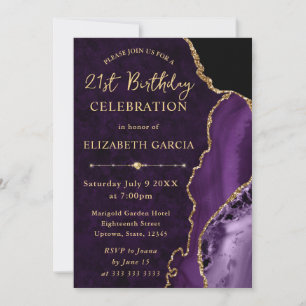 Invitation Anniversaire Marbre et Agate Paillettes Violet et 
