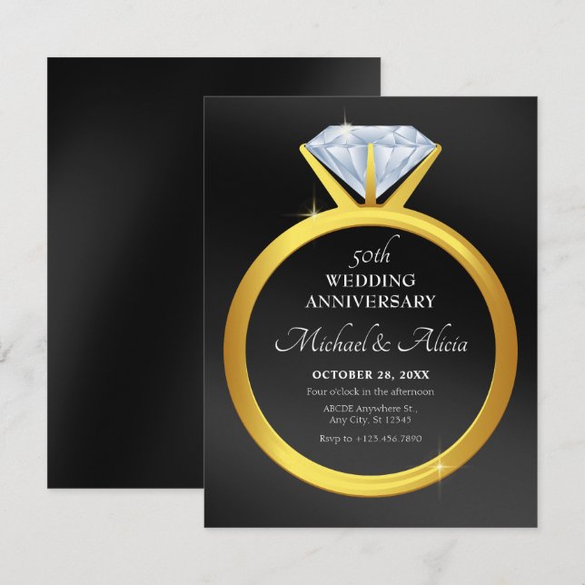 Invitation Anniversaire mariage de bague en diamant simple mo (Devant / Derrière)