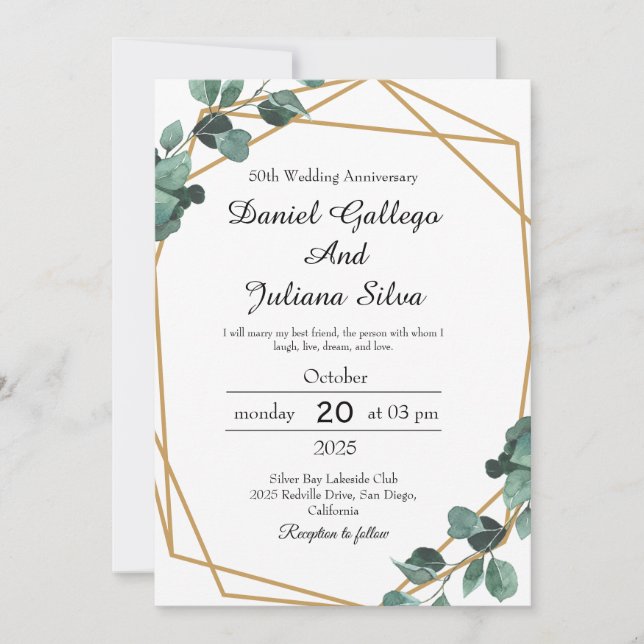 Invitation Anniversaire Mariage de la verdure émeraude (Devant)