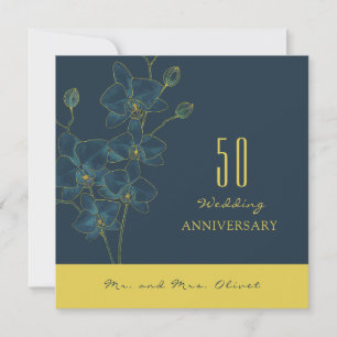Invitation Anniversaire Mariage de l'Orchidée Bleue Douce 50 