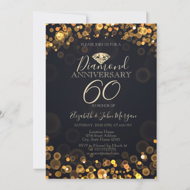 Invitation Anniversaire Mariage de luxe de Bokeh Dots Diamond (Devant)