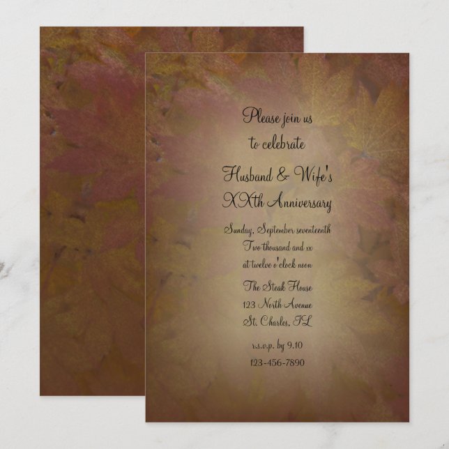 Invitation Anniversaire Mariage Feuille de l'érable coloré (Devant / Derrière)