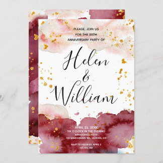 Invitation Anniversaire mariage Or et Bourgogne