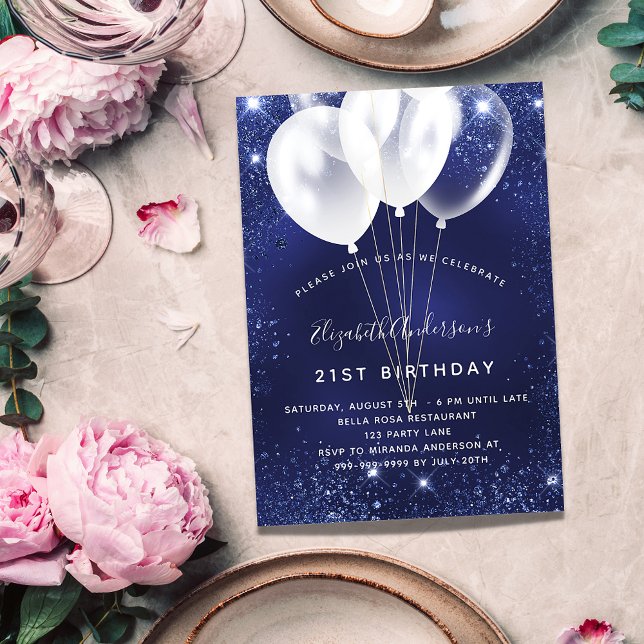 Invitation Anniversaire marine bleu blanc parties scintillant (Créateur téléchargé)