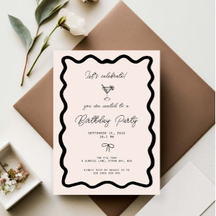 Invitation Anniversaire martini bordure cursive fantaisiste