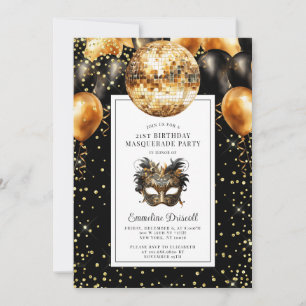 Invitation Anniversaire Mascarade Fête Paillettes Or Noir