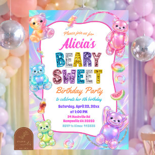 Invitation Anniversaire Mignon Arc-en-ciel Pailleté Coloré