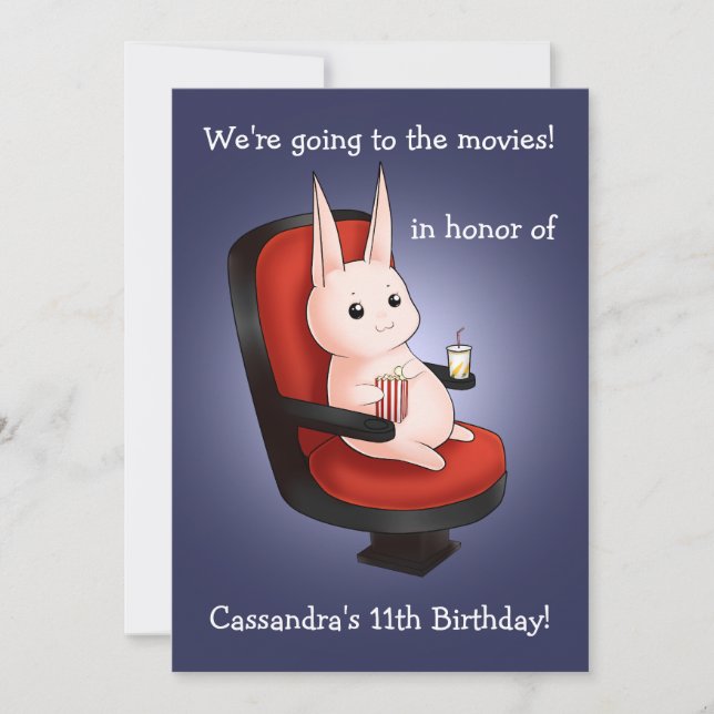 Invitation anniversaire mignon de lapin à la salle de cinéma (Devant)