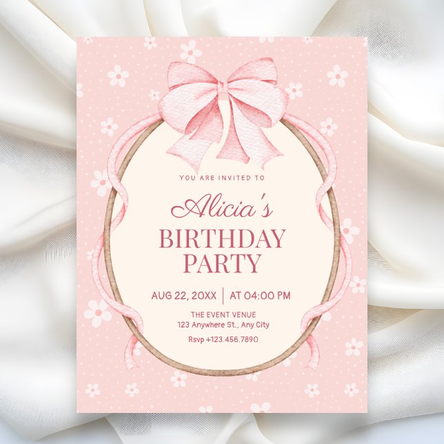 Invitation Anniversaire mignon rose (Créateur téléchargé)