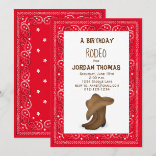 Invitation Anniversaire mignon Rouge Bandana Cowboy Casquette