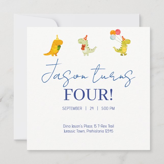 Invitation Anniversaire Minimaliste De Dinosaure Whimsical (Devant)