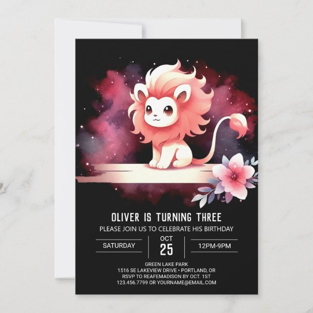 Invitation Anniversaire minimaliste du lion mignon (Devant)