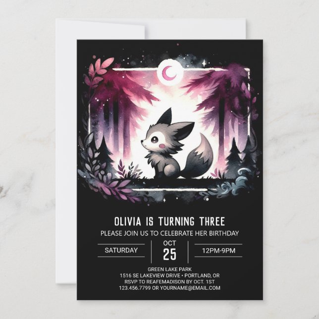 Invitation Anniversaire minimaliste du loup Whimsy (Devant)