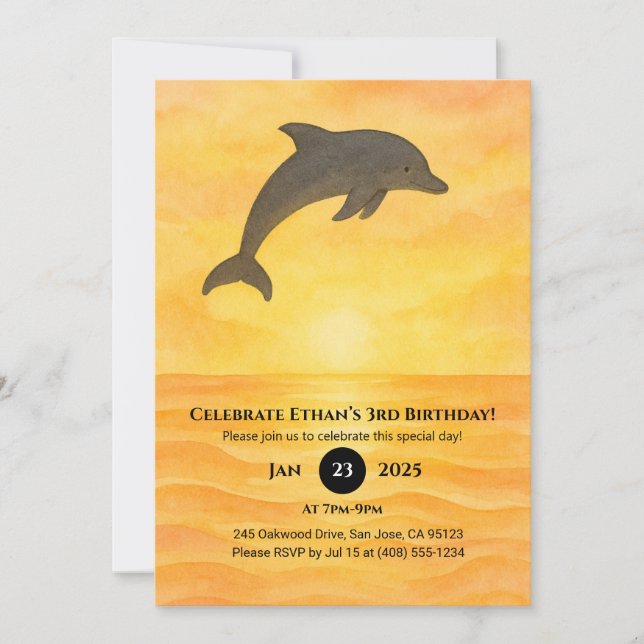 Invitation Anniversaire minimaliste du sable dauphin (Devant)
