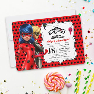 Invitation Anniversaire Miraculé de Ladybug et de Cat Noir