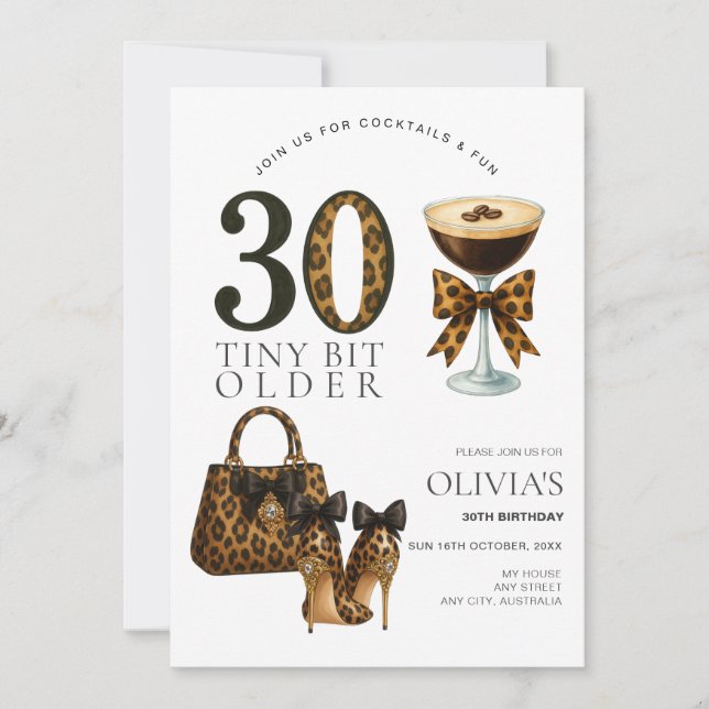 Invitation Anniversaire Moderne 30 Ans, Imprimé Léopard Tenda (Devant)