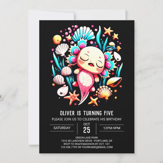 Invitation Anniversaire moderne Axolotl imprimable (Devant)