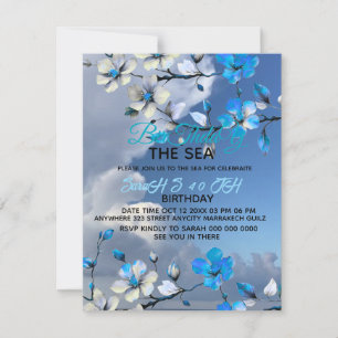 Invitation anniversaire moderne bleu ciel & blanc 