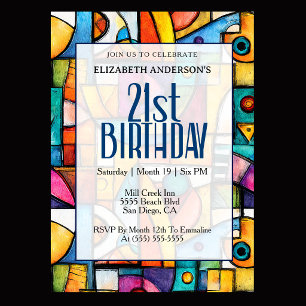 Invitation Anniversaire Moderne Cubiste 21 Ans