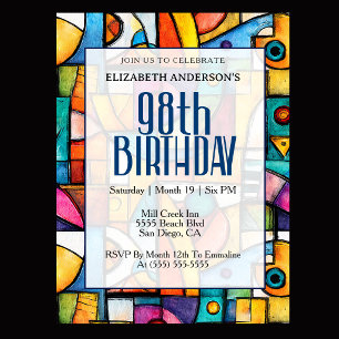Invitation Anniversaire Moderne Cubiste 98 Ans