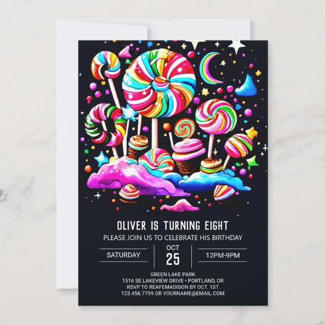 Invitation Anniversaire moderne de Candy Wonderland (Devant)