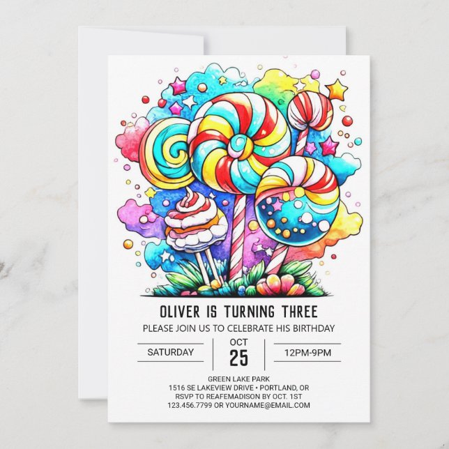 Invitation Anniversaire moderne de Candyland (Devant)