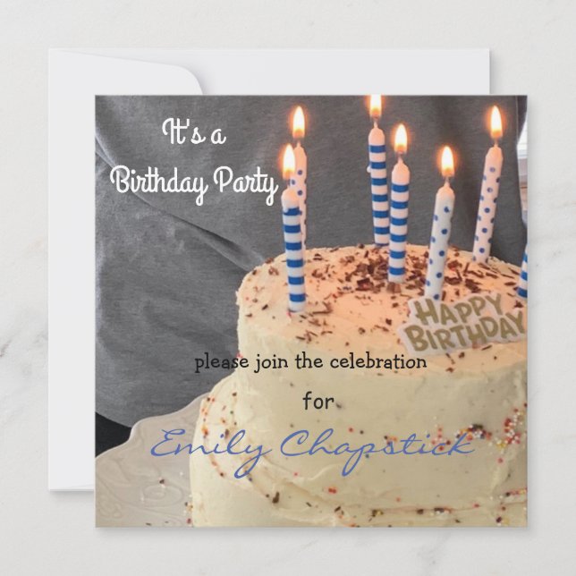 Invitation anniversaire moderne gâteau et bougies (Devant)