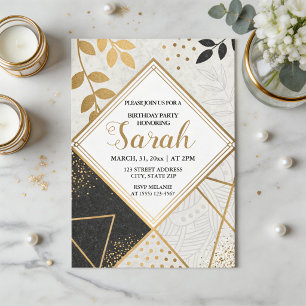Invitation anniversaire moderne paillettes noir et or de luxe
