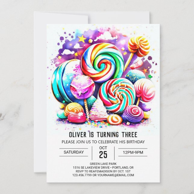 Invitation Anniversaire modifiable Candyland personnalisé (Devant)