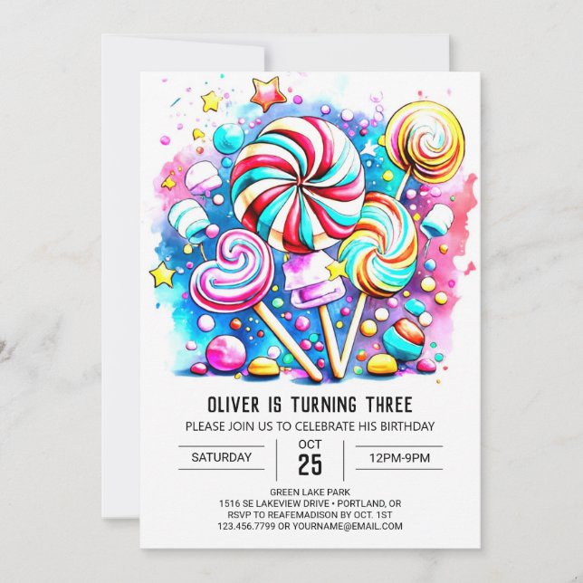 Invitation Anniversaire modifiable de Candyland moderne (Devant)