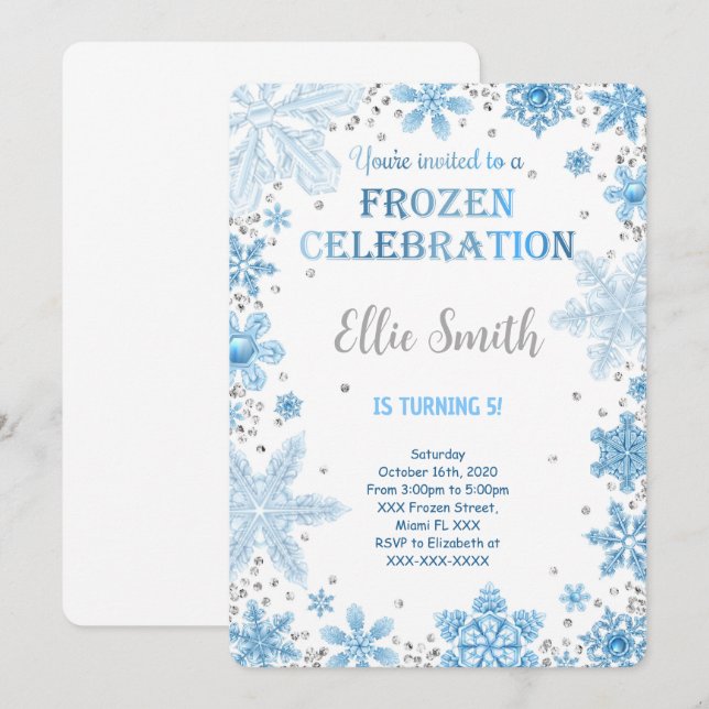 Invitation anniversaire modifiable Frozen (Devant / Derrière)