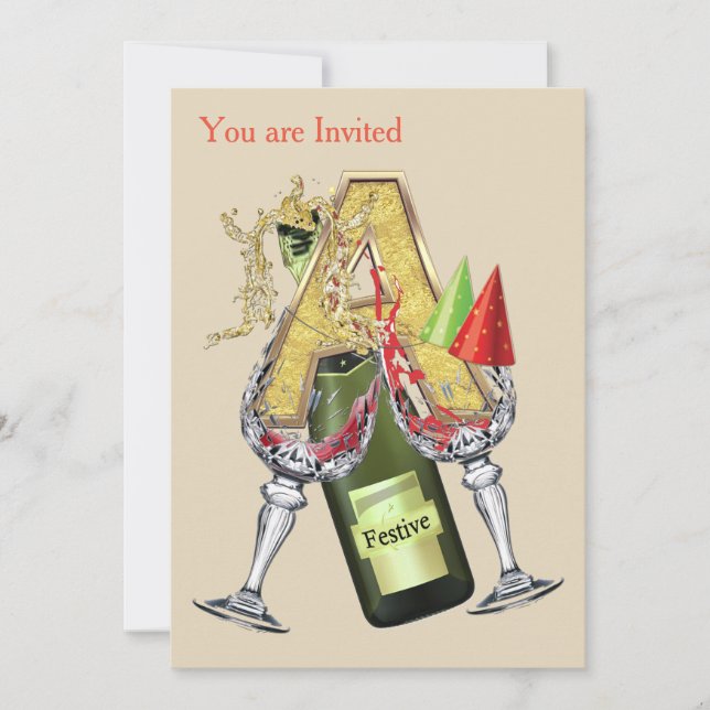 Invitation Anniversaire - Monogramme majuscule -lettre A (Devant)