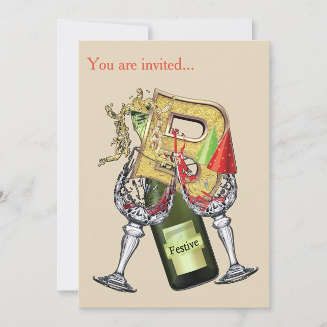 Invitation Anniversaire - Monogramme majuscule - lettre B (Devant)