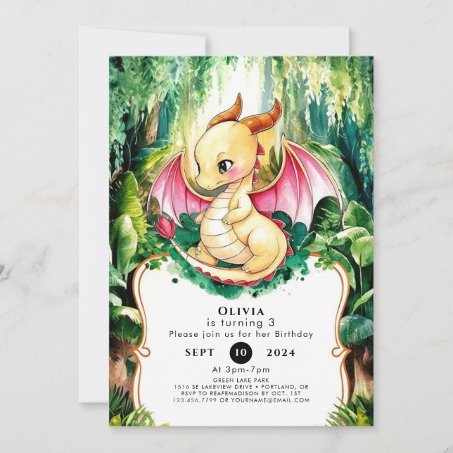 Invitation Anniversaire mystique du Dragon mignon (Devant)