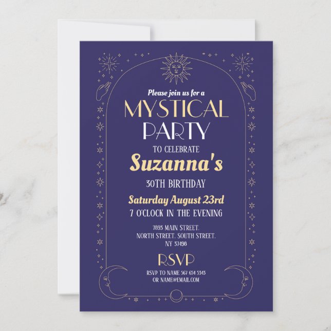 Invitation Anniversaire mystique Marine Gold Sun Moon Party (Devant)