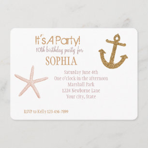 Invitation Anniversaire nautique de l'or et du rose