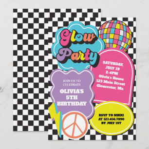 Invitation Anniversaire Néon 90s Rétro Lumineux
