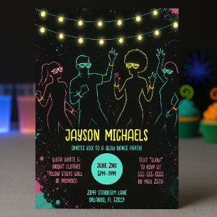 Invitation Anniversaire Neon Glow Party avec des lumières à c