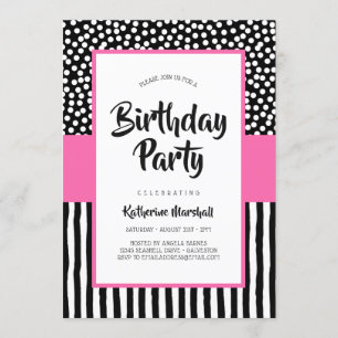 Invitation Anniversaire noir blanc et rose
