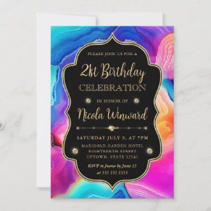 Invitation Anniversaire Noir Élégant Tourbillon d'Agate Arc-e