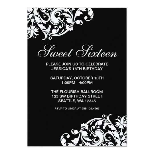 Invitation Anniversaire Noir Et Blanc Du Bonbon 16 A Flourish Zazzle Ca